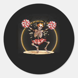 Cheerleading Skeleton Halloween Cheer Skeleton Che Classic Round Sticker