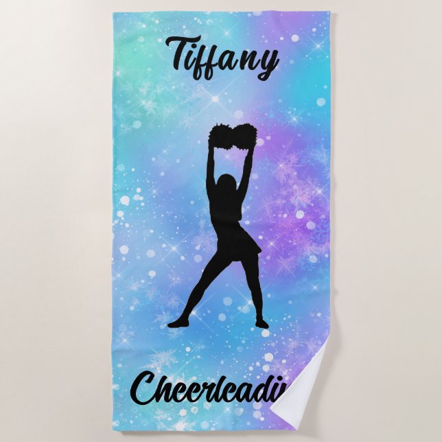Cheerleading Snowflake Colour Blast with Her Name  Beach Towel (Front)