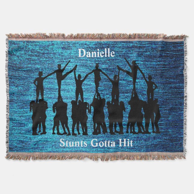Cheerleading "Stunts Gotta Hit" Metallic Blue Throw Blanket (Front)