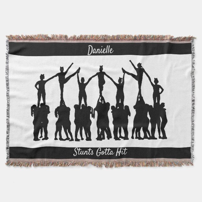 Cheerleading "Stunts Gotta Hit" Personalised Throw Blanket (Front)