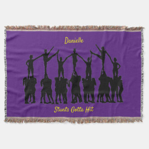 Cheerleading "Stunts Gotta Hit" Purple / Gold Throw Blanket