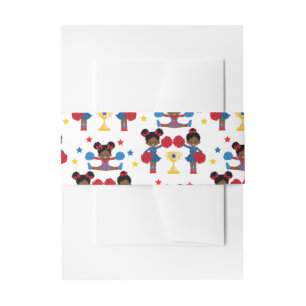 Cheerleading Team Trophy Pom Poms Red Blue Yellow Invitation Belly Band