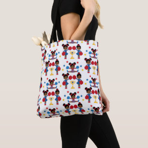Cheerleading Team Trophy Pom Poms Red Blue Yellow Tote Bag