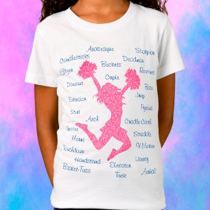 Cheerleading Terms Typography Pink & Blue T-Shirt
