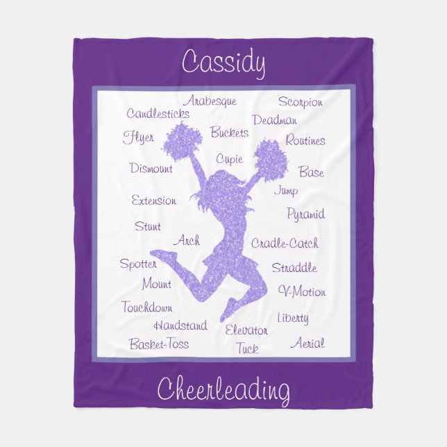 Cheerleading Terms Typography Purple Fleece Blanket (Front)