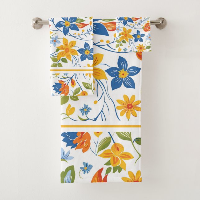 Cheerrful Colours Summer Flowers Pattern Bath Towel Set (Insitu)