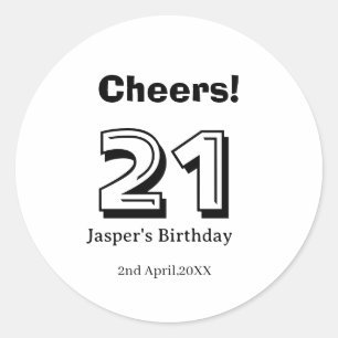 Cheers 21 birthday bold letter name boy man gifts  classic round sticker