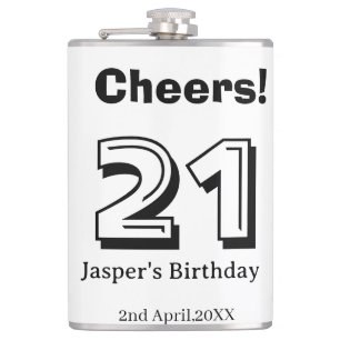 Cheers 21 birthday bold letter name boy man gifts  hip flask