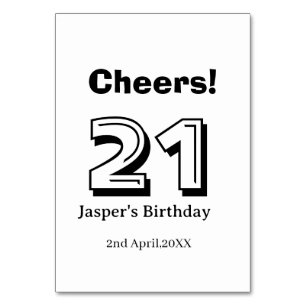 Cheers 21 birthday bold letter name boy man gifts table number