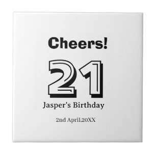 Cheers 21 birthday bold letter name boy man gifts tile