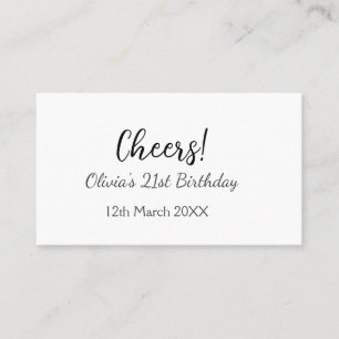 Cheers 21st birthday add name date simple minimal  business card