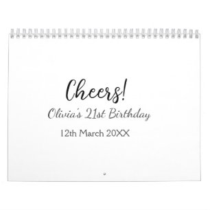 Cheers 21st birthday add name date simple minimal calendar