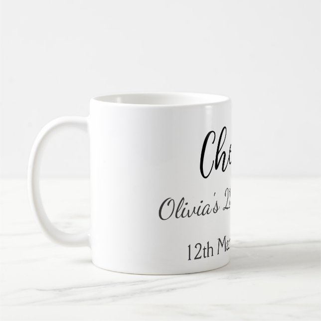 Cheers 21st birthday add name date simple minimal  coffee mug (Left)
