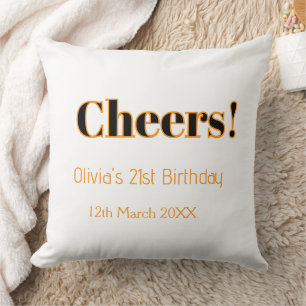 Cheers 21st birthday add name date simple minimal cushion