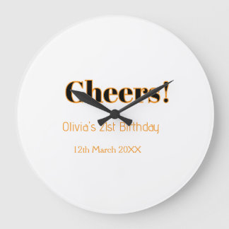 Cheers 21st birthday add name date simple minimal large clock