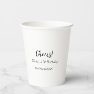 Cheers 21st birthday add name date simple minimal paper cups