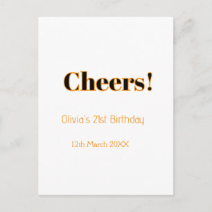 Cheers 21st birthday add name date simple minimal postcard