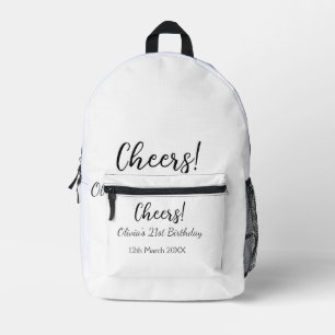 Cheers 21st birthday add name date simple minimal  printed backpack