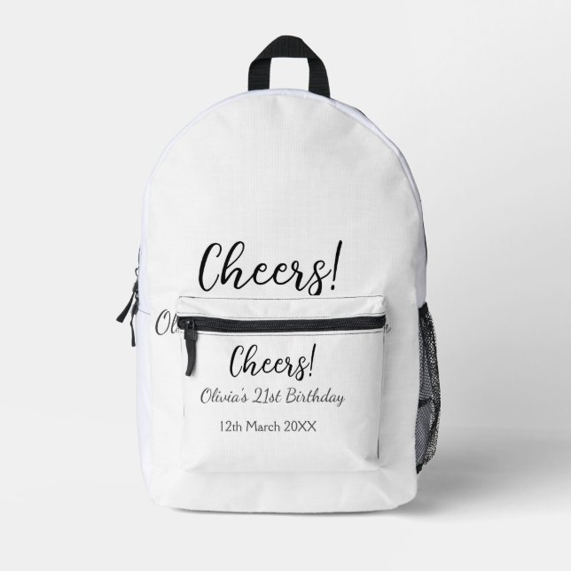 Cheers 21st birthday add name date simple minimal  printed backpack (Front)