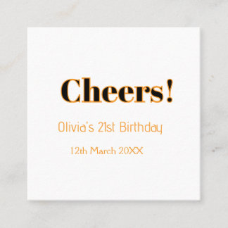 Cheers 21st birthday add name date simple minimal  square business card