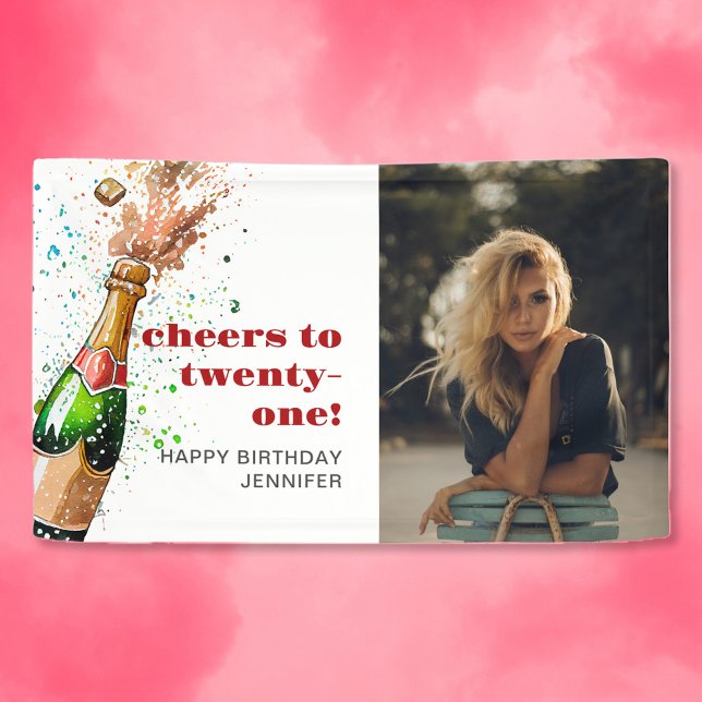 Cheers 21st Birthday Champagne Photo  Banner (Creator Uploaded)