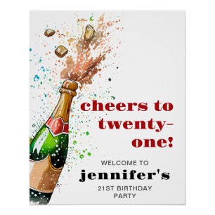 Cheers 21st Birthday Champagne Photo  Poster