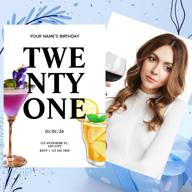 Cheers 21st Birthday Girl Cocktail  Photo  Invitation (Creator Uploaded)