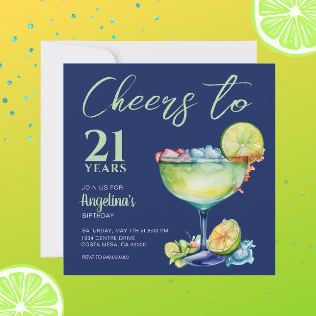 Cheers 21st Birthday Margarita  Invitation (Creator Uploaded)