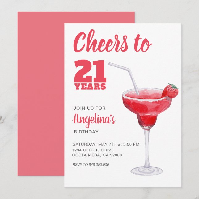 Cheers 21st Birthday Pink  Invitation (Front/Back)