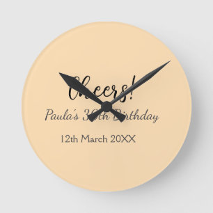 Cheers 30th birthday add name date simple minimal  round clock