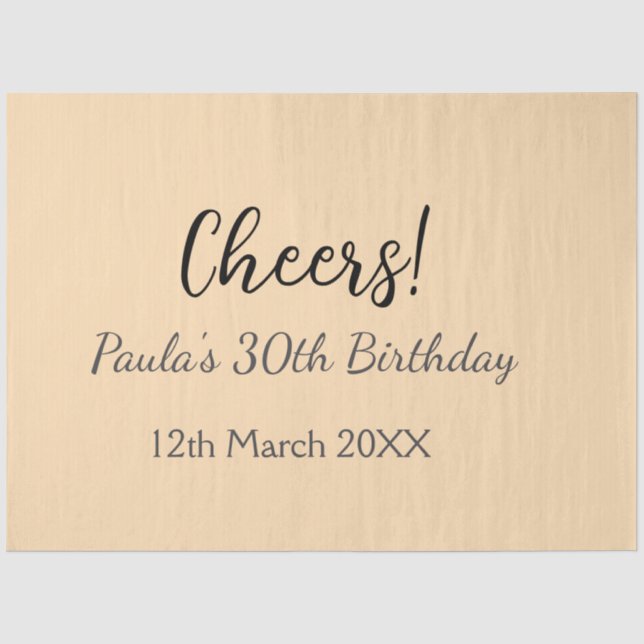 Cheers 30th birthday add name date simple minimal  tissue paper (Front)