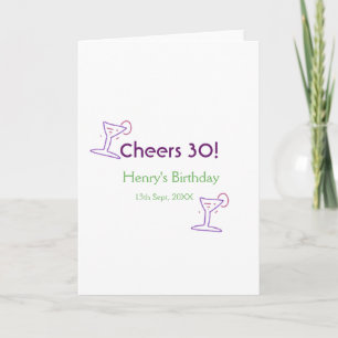 cheers 30th birthday name wine purple glass green  card
