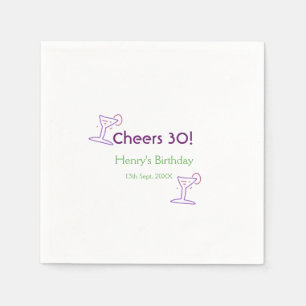 cheers 30th birthday name wine purple glass green napkin