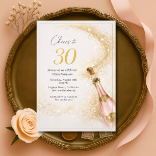 Cheers 30th Birthday Pink Gold Champagne Invitation