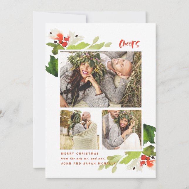 Cheers 3 Photo Christmas Holiday Photo Card (Front)