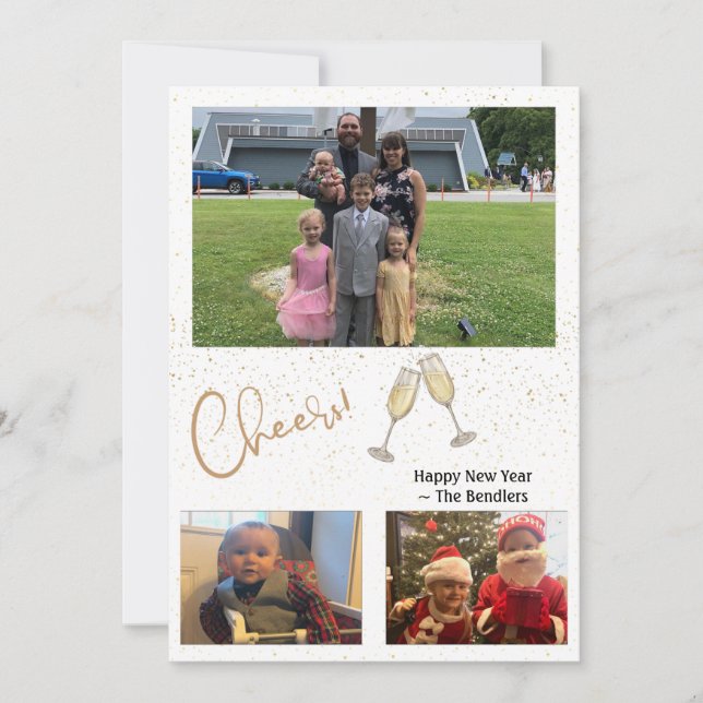 Cheers! 3 Photo New Years Card (Front)