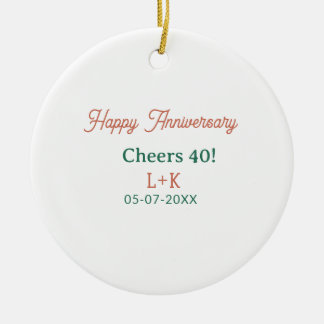 Cheers 40 happy anniversary orange green name date ceramic tree decoration