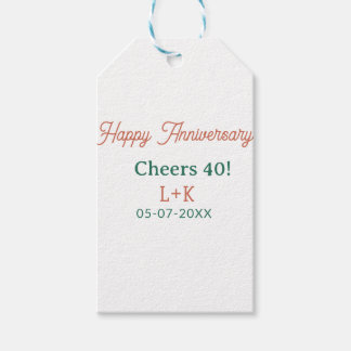 Cheers 40 happy anniversary orange green name date gift tags