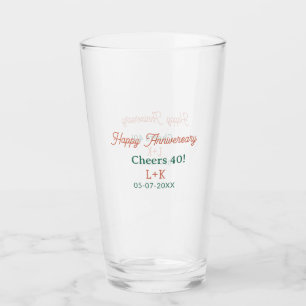 Cheers 40 happy anniversary orange green name date glass