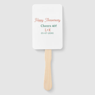 Cheers 40 happy anniversary orange green name date hand fan