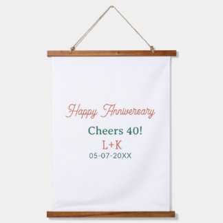 Cheers 40 happy anniversary orange green name date hanging tapestry