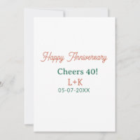 Cheers 40 happy anniversary orange green name date