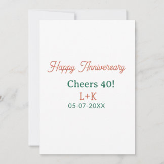 Cheers 40 happy anniversary orange green name date invitation