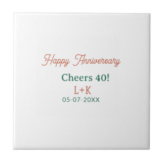 Cheers 40 happy anniversary orange green name date tile