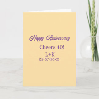 Cheers 40 happy anniversary purple orange pastel n card