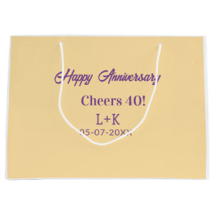 Cheers 40 happy anniversary purple orange pastel n large gift bag