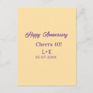 Cheers 40 happy anniversary purple orange pastel n postcard