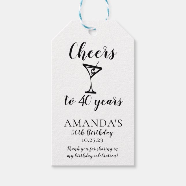 Cheers 40th Birthday Favour | Gift Tags (Front)