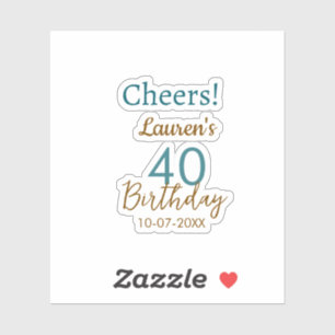 Cheers 40th birthday name date brown turquoise sim