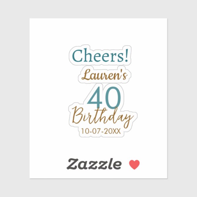 Cheers 40th birthday name date brown turquoise sim (Sheet)